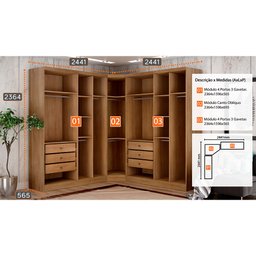 Guarda-roupa Modulado de Casal Safira 001 em Mdf com 9 Portas e 6 Gavetas - Clic Móveis - 2