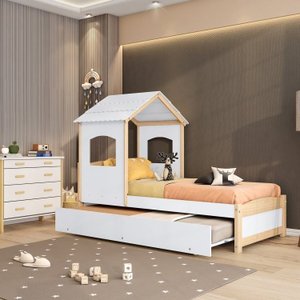 Bicama Infantil Solteiro Madeira Maciça/mdf com Telhado Casinha Casatema