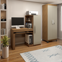 Ver imagem 1 de Conjunto Mesa para Computador Escrivaninha com Armário e Multiuso 2 Portas com Chave Asteca Off White Cinamomo Bege