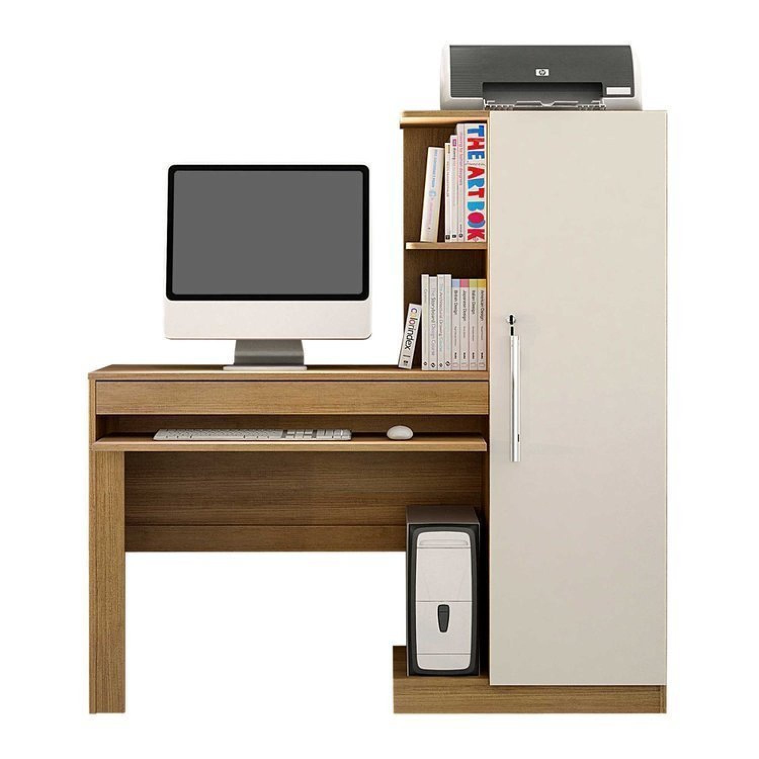 Conjunto Mesa para Computador Escrivaninha com Armário e Armário Multiuso 2 Portas com Chave Asteca - 4