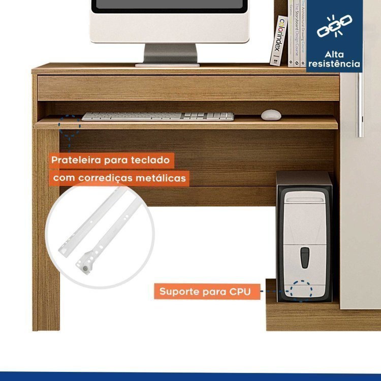 Conjunto Mesa para Computador Escrivaninha com Armário e Armário Multiuso 2 Portas com Chave Asteca - 7