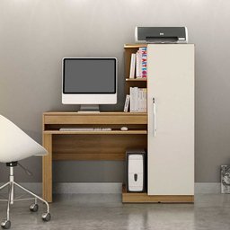 Conjunto Mesa para Computador Escrivaninha com Armário e Armário Multiuso 2 Portas com Chave Asteca - 2