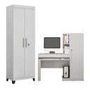 Ver imagem 2 de Conjunto Mesa para Computador Escrivaninha com Armário e Multiuso 2 Portas com Chave Asteca Branca Fosco