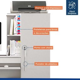 Conjunto Mesa para Computador Escrivaninha com Armário e Armário Multiuso 2 Portas com Chave Asteca - 9