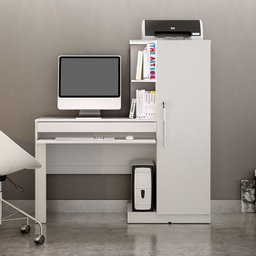 Conjunto Mesa para Computador Escrivaninha com Armário e Armário Multiuso 2 Portas com Chave Asteca - 3