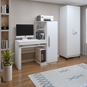 Kit 2 Peças com Mesa para Computador com Armário e Armário Multiuso 2 Portas e 5 Prateleiras Asteca