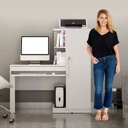 Conjunto Mesa para Computador Escrivaninha com Armário e Armário Multiuso 2 Portas com Chave Asteca - 12
