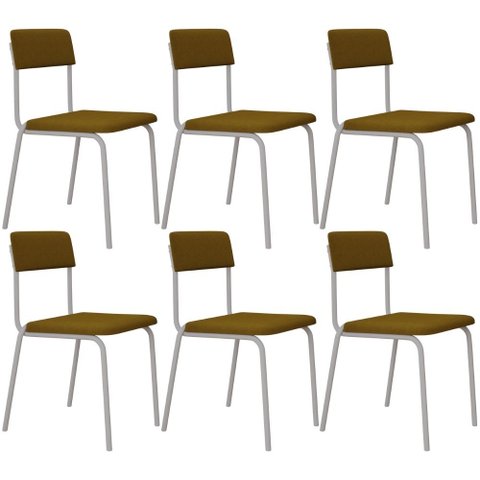 Kit 06 Cadeiras Estofada para Sala de Jantar Sense Branco C01 Linho Mostarda - Lyam Decor