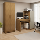 Ver imagem 1 de Conjunto 2 Peças com Mesa para Computador Escrivaninha e Armário Multiuso 2 Portas Natal Cinamomo Off White Marrom