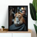 Ver imagem 1 de Quadro Decorativo Barbearia - Leão 45x34cm - com Vidro:moldura Branca