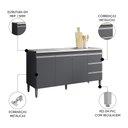 Ver imagem 3 de Balcão de Cozinha com Pia Inox 160cm 3 Gavetas Andréia Cinza - Ajl Móveis