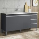 Ver imagem 2 de Balcão de Cozinha com Pia Inox 160cm 3 Gavetas Andréia Cinza - Ajl Móveis