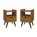 Ver imagem 1 de Kit 2 Mesas de Cabeceira Gabriela 1 Gaveta Moderna Luxo - Freijó