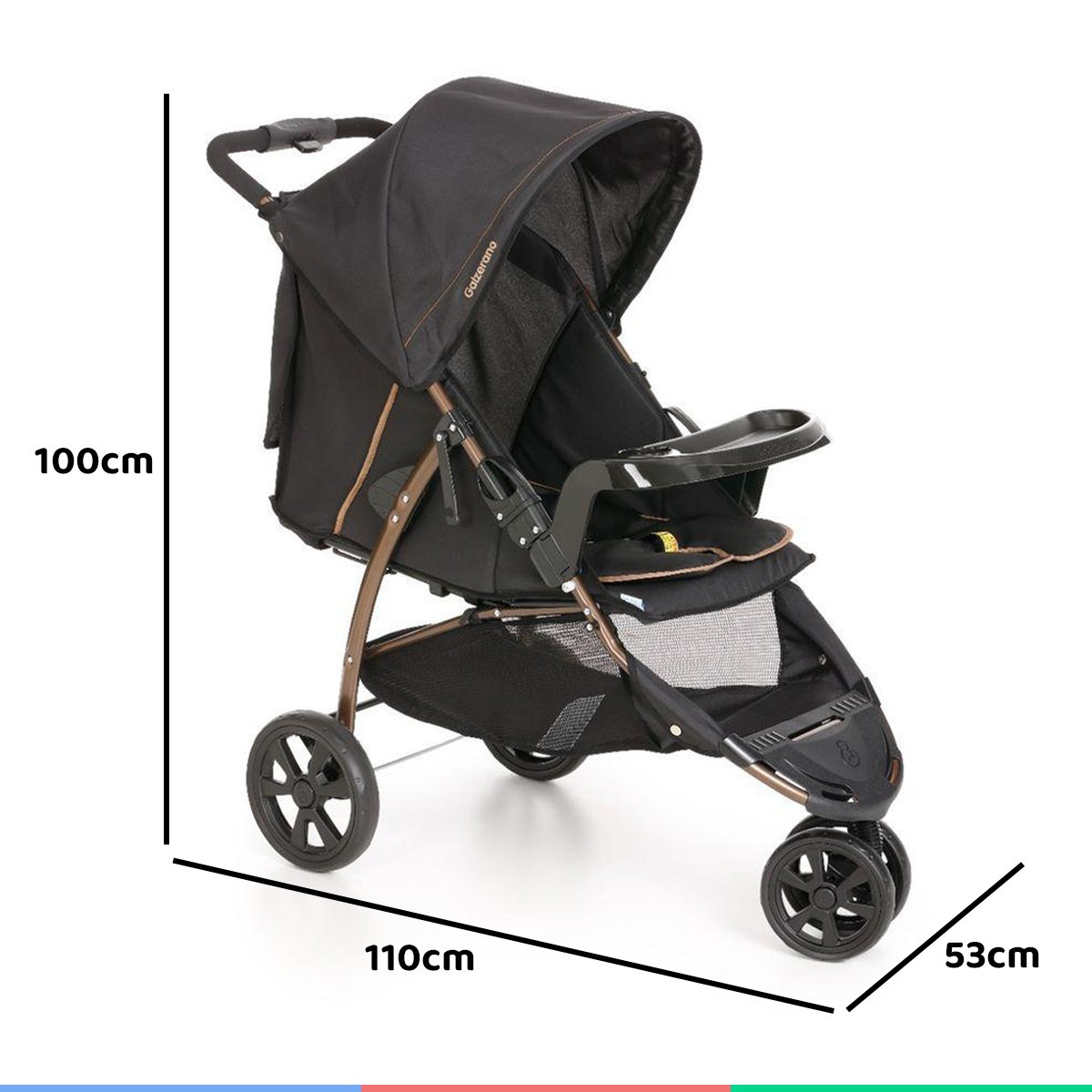 Carrinho de Bebê com 3 Rodas Função Passeio Berço Reclinável De Recem Nascido até 15kg Cross - Cobre - 7