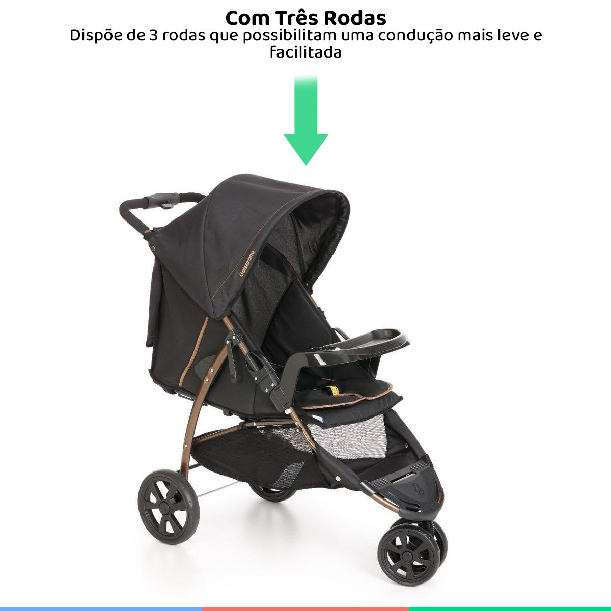 Carrinho de Bebê com 3 Rodas Função Passeio Berço Reclinável De Recem Nascido até 15kg Cross - Cobre - 2