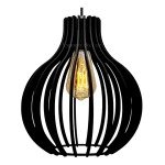 Kit 3x Luminária Lustre Pendente Madeira 29x34cm Grande Marrom Preto Espaço da Luz Pendente Madeira 