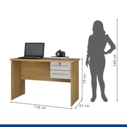 Conjunto Escrivaninha 2 Gavetas Byte e Armário Multiuso 2 Portas com Chave e 5 Prateleiras Asteca - 6