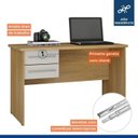 Ver imagem 2 de Conjunto Escrivaninha 2 Gavetas Byte e Armário Multiuso 2 Portas com Chave e 5 Prateleiras Asteca Cinamomo Off White