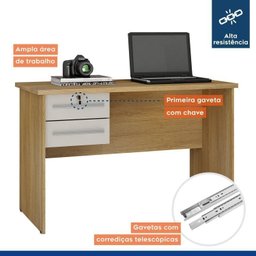 Conjunto Escrivaninha 2 Gavetas Byte e Armário Multiuso 2 Portas com Chave e 5 Prateleiras Asteca - 2