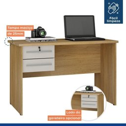 Conjunto Escrivaninha 2 Gavetas Byte e Armário Multiuso 2 Portas com Chave e 5 Prateleiras Asteca - 4