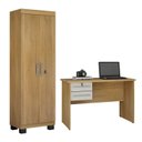 Ver imagem 1 de Conjunto Escrivaninha 2 Gavetas Byte e Armário Multiuso 2 Portas com Chave e 5 Prateleiras Asteca Cinamomo Off White