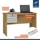 Ver imagem 2 de Conjunto Escrivaninha 2 Gavetas Byte e Armário Multiuso 2 Portas com Chave e 5 Prateleiras Asteca Cinamomo Off White Bege