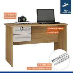 Conjunto Escrivaninha 2 Gavetas Byte e Armário Multiuso 2 Portas com Chave e 5 Prateleiras Asteca Cinamomo Off White Bege - 2 Conjunto Escrivaninha 2 Gavetas Byte e Armário Multiuso 2 Portas com Chave e 5 Prateleiras Asteca Cinamomo Off White Bege - 2