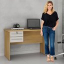 Ver imagem 3 de Conjunto Escrivaninha 2 Gavetas Byte e Armário Multiuso 2 Portas com Chave e 5 Prateleiras Asteca Cinamomo Off White Bege