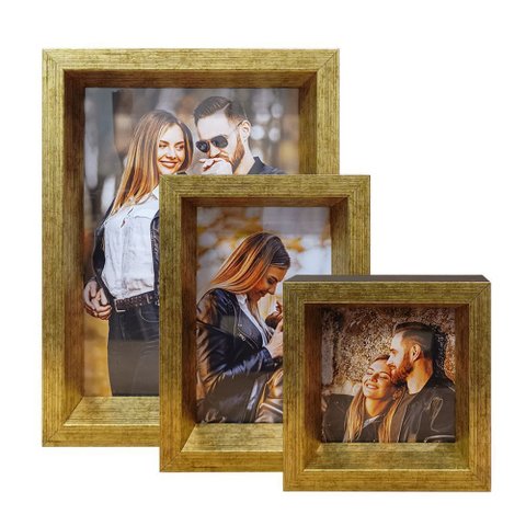 Kit 3 Porta Retrato Vertical Foto Moldura Luxo:Moldura Preta e Dourada