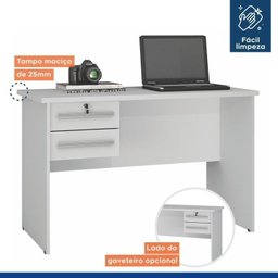 Conjunto Escrivaninha 2 Gavetas Byte e Armário Multiuso 2 Portas com Chave e 5 Prateleiras Asteca - 8