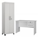 Ver imagem 2 de Conjunto Escrivaninha 2 Gavetas Byte e Armário Multiuso 2 Portas com Chave e 5 Prateleiras Asteca Branca Fosco
