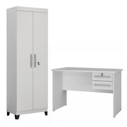 Conjunto Escrivaninha 2 Gavetas Byte e Armário Multiuso 2 Portas com Chave e 5 Prateleiras Asteca - 2