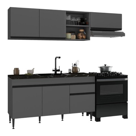 Cozinha Modulada Compacta 220cm Milano Multimóveis Mp2401 Cinza