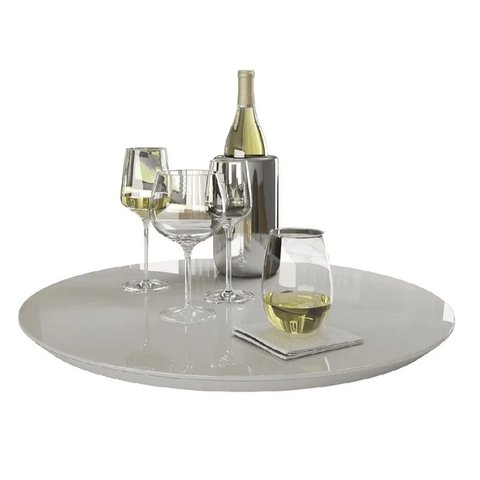 Bandeja Giratória Para Mesa 80cm Off White Tampo De Vidro