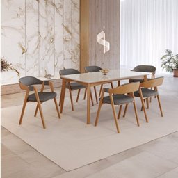 Conjunto Sala de Jantar com Tampo de Vidro Monalisa 6 Cadeiras Gaia - 1