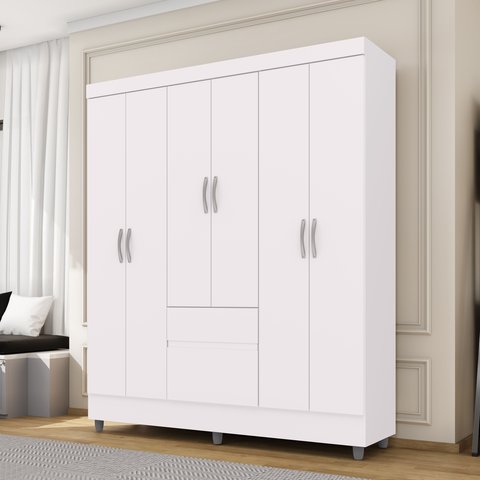 Guarda-Roupa Casal 6 Portas 2 Gavetas Panama Branco