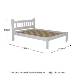 Cama Casal Madeira Maciça para Colchão 128/138X188cm Capri Multimóveis VCR4140 Branco - 2