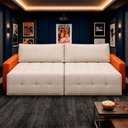 Ver imagem 5 de Sofá Retrátil Reclinável Living Cinema Linho/Corino 226cm Átrio – Paraná Metal:Off White