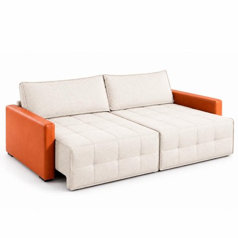Sofá Retrátil Reclinável Living Cinema Linho/Corino 226cm Átrio – Paraná Metal:Off White