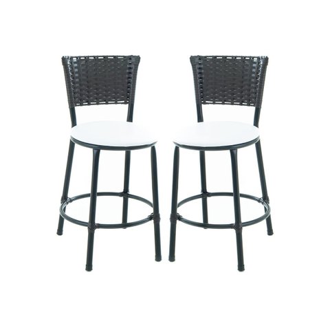 Kit 2 Banquetas Baixa de Cozinha Encosto Junco