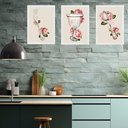 Ver imagem 1 de Kit 3 Quadros Cozinha Vintage- Flores 33x24cm:moldura Preta