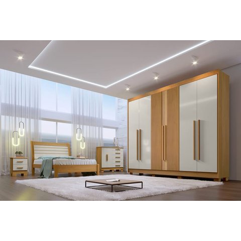 Guarda Roupa Casal 6 Portas 7 Gavetas - Athos Ripado-cinamomo/off White - Móveis D'doro