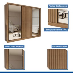 Guarda Roupa Casal Premium Ravena 242cm com Espelho 2 Portas com Espelho 1 Porta Ripada 6 Gavetas Espresso Móveis - 10 Guarda Roupa Casal Premium Ravena 242cm com Espelho 2 Portas com Espelho 1 Porta Ripada 6 Gavetas Espresso Móveis - 10