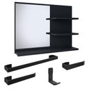 Ver imagem 1 de Espelheira Suspensa Prateleiras Organizadoras Espelho e Kit Banheiro 4 Peças Lavabo - Preto