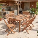 Ver imagem 1 de Conjunto Mesa 6 Lugares com Cadeiras Dobráveis de Madeira Maciça para Jardim e Varanda Marr