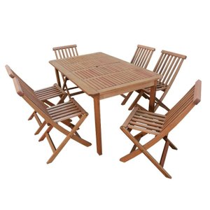 Conjunto Mesa Retangular e 6 Cadeiras Dobráveis Madeira Maciça