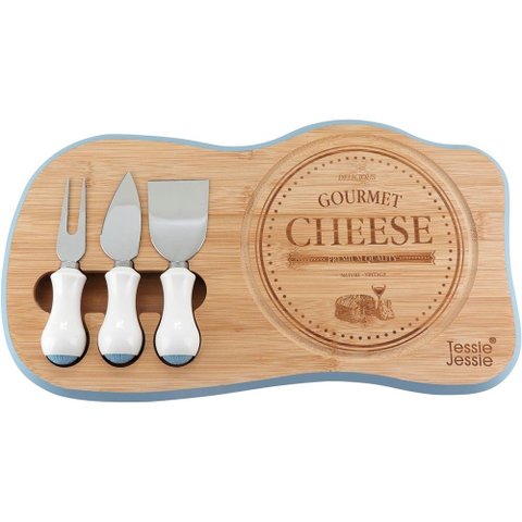 Jogo para Queijo Madeira Azul 4 Peças 02 x 39 x 22 cm Anetto