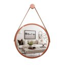 Ver imagem 2 de Kit 2 Espelhos Redondo Decorativo Suspenso Alça 60cm + Suporte Cobre Alça Caramelo