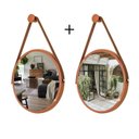 Ver imagem 1 de Kit 2 Espelhos Redondo Decorativo Suspenso Alça 60cm + Suporte Cobre Alça Caramelo
