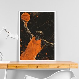 Quadro Decorativo Arte Basquete 45x34cm:moldura Branca - 2